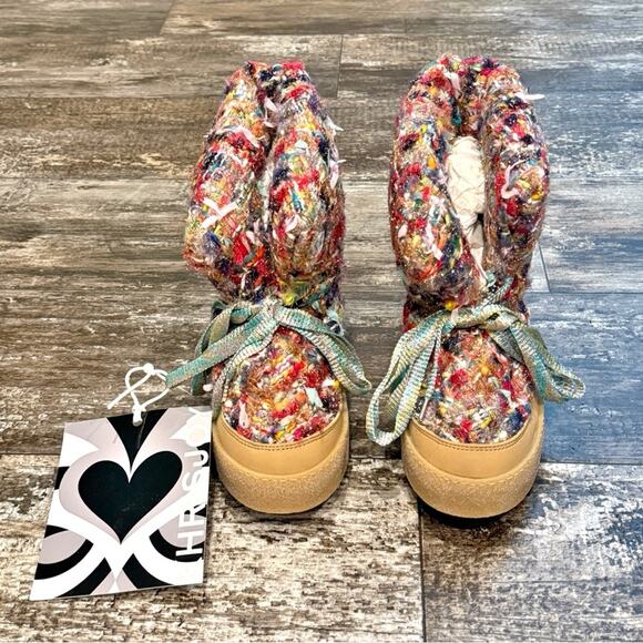 Khrisjoy Puff Check Tweed Boots Logo Women Size 41 Made in Italy Retail $600 NWT - Picture 2 of 15